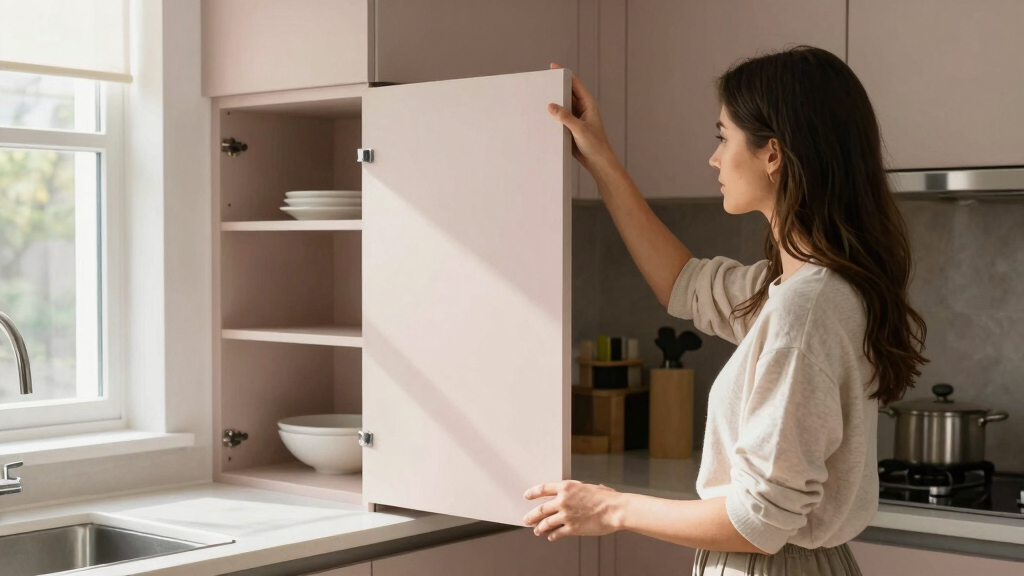 Before And After: She Replaced Her Dark, Awkward 90S Kitchen Cabinets With Soft Oak And Pink Tiles